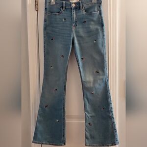 Abercrombie Kids Light Blue Flare Jeans with Floral Embroidery